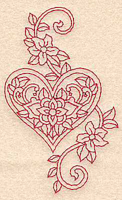 Embroidery Design: Heart and flowers redwork D<br>2.36w X 3.89h