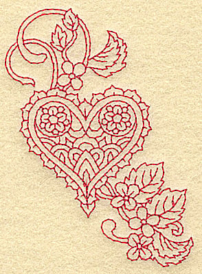 Embroidery Design: Heart and flowers redwork E<br> 2.70w X 3.83h