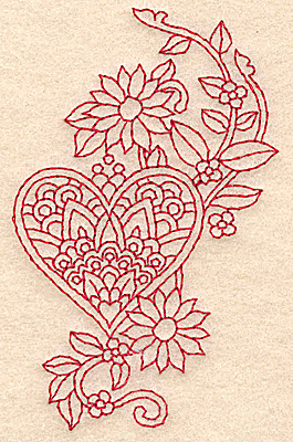 Embroidery Design: Heart and flowers redwork F<br> 2.42w X 3.88h
