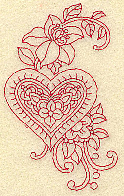 Embroidery Design: Heart and flowers redwork G<br> 2.32w X 3.88h