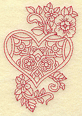 Embroidery Design: Heart and flowers redwork H<br> 2.48w X 3.87h
