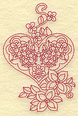 Embroidery Design: Heart and flowers redwork I<br> 2.57w X 3.85h