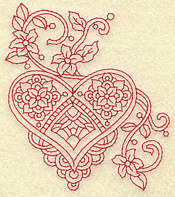 Embroidery Design: Heart and flowers redwork J<br> 3.30w X 3.88h