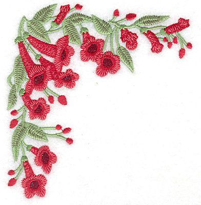 Embroidery Design: Trumpet flower corner large<br> 4.62w X 4.99h