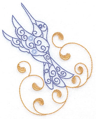 Embroidery Design: Hummingbird swirl J large<br> 3.95w X 4.98h