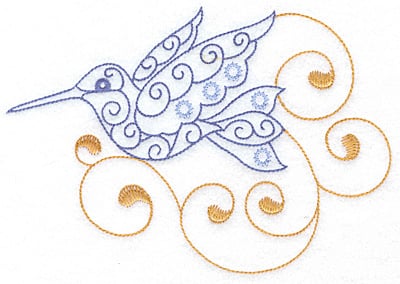 Embroidery Design: Hummingbird swirl L  x/l<br> 6.97w X 4.80h
