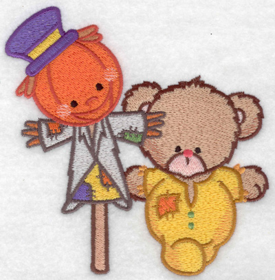Embroidery Design: Bear with scarecrow large<br> 4.84w X 4.95h
