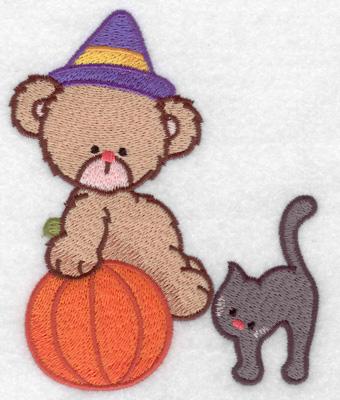 Embroidery Design: Witch bear with black cat large<br> 3.92w X 4.93h