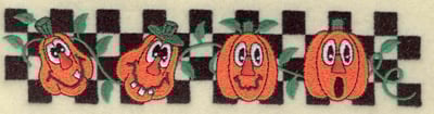 Embroidery Design: Pumpkins in a row on checkered back<br> 6.92w X 1.58h