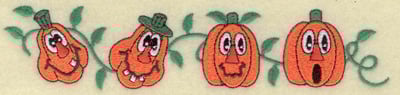 Embroidery Design: Pumpkins in a row with vines<br> 6.82w X 1.51h