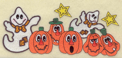 Embroidery Design: Ghosts and pumpkins<br> 6.79w X 3.06h