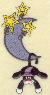 Embroidery Design: Black cat hanging from moon large<br> 2.44w X 4.94h