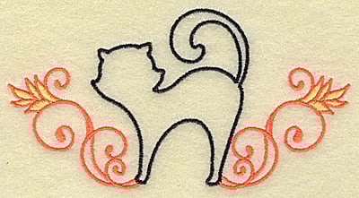 Embroidery Design: Black cat with swirls large<br> 4.96w X 2.63h