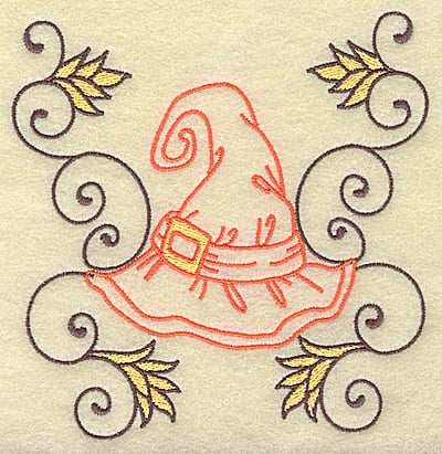 Embroidery Design: Witches hat with swirls large<br> 4.89w X 4.97h