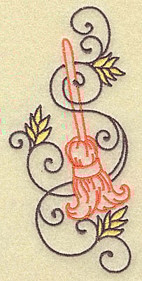 Embroidery Design: Witches broom with swirls large<br> 2.37w X 4.94h | Embroidery Legacy Embroidery Design: Witches broom with swirls large<br> 2.37w X 4.94h