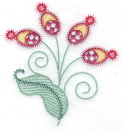 Embroidery Design: Floral buds and leaf<br> 3.54w X 3.87h