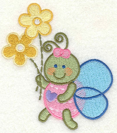Embroidery Design: Bee Holding Flowers <br> 3.37" x 3.87"
