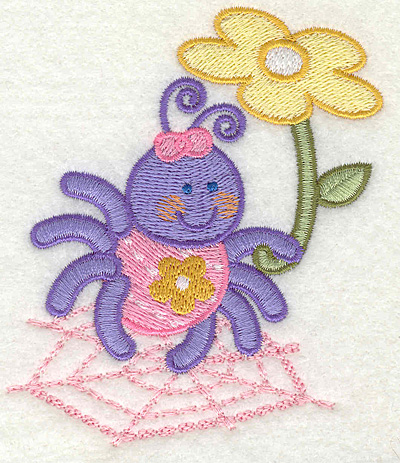 Embroidery Design: Spider on a Web Holding Flowers<br> 3.37" x 3.93"