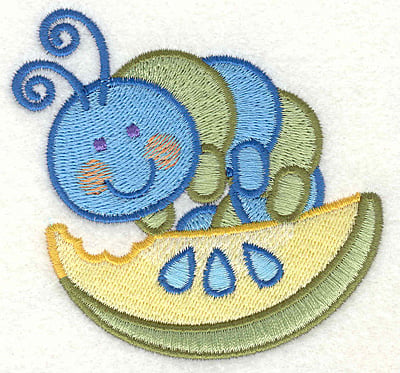 Embroidery Design: Caterpillar On a Piece of Fruit <br> 3.43" x 3.25"