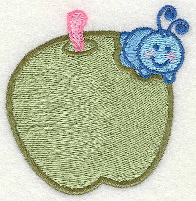 Embroidery Design: Caterpillar Eating an Apple <br> 2.75" x 2.93"
