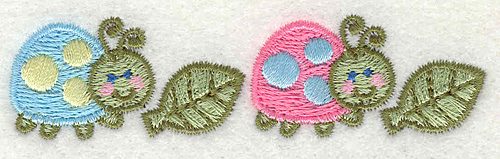 Embroidery Design: Two LadyBugs with Leaves <br> 3.43" x 0.87"