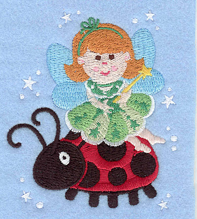 Embroidery Design: Fairy on ladybug<br>3.89" x 3.33"