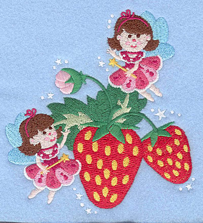 Embroidery Design: Fairies with stawberries<br>5.00" x 4.66"
