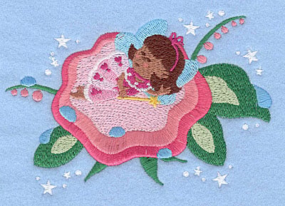 Embroidery Design: Fairy sleeping on flower<br>3.45" x 5.00"