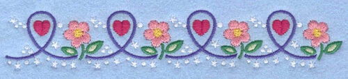 Embroidery Design: Hearts and flowers<br>1.22" x 3.69"