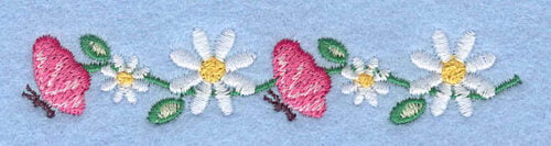 Embroidery Design: Butterflies and daisies<br>0.70" x 3.57"