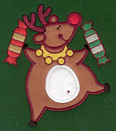 Embroidery Design: Reindeer with Christmas crackers appliques<br>4.92w X 5.56h | Embroidery Legacy Embroidery Design: Reindeer with Christmas crackers appliques<br>4.92w X 5.56h