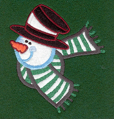 Embroidery Design: Snowman head with scarf applique<br>3.32w X 3.81h