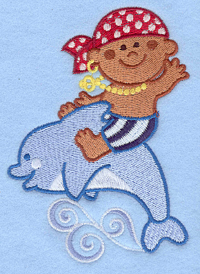 Embroidery Design: Pirate on dolphin large<br>3.57w X 5.00h