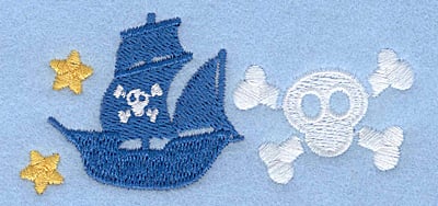 Embroidery Design: Pirate ship and skull<br>3.57w X 1.65h