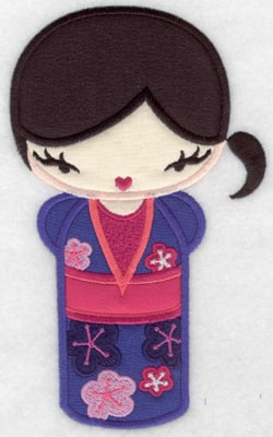 Embroidery Design: Kokeshi Doll 2A Four appliques<br> 6.98w X 4.21h