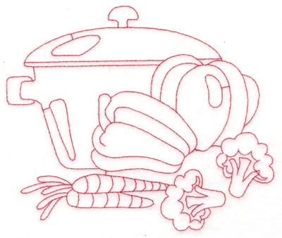 Embroidery Design: Pot with lid and veggies large<br> 5.97w X 5.06h