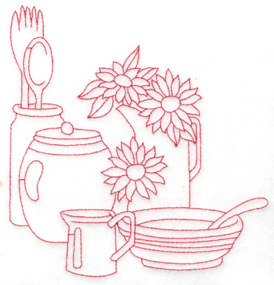 Embroidery Design: Flowers bowl and utensils large<br> 5.74w X 5.97h