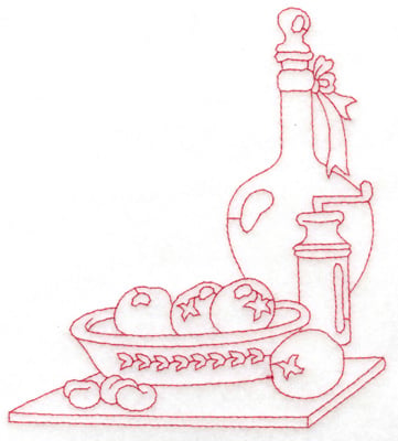 Embroidery Design: Bowl bottle and pepper mill large<br> 5.37w X 5.97h