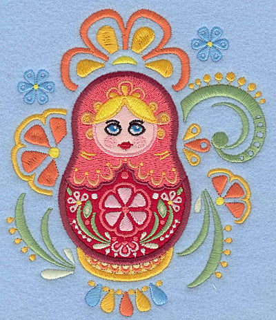 Embroidery Design: Matryoshka Doll C Appliques floral<br>4.89w X 5.72h
