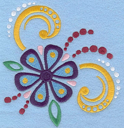 Embroidery Design: Flower with swirls large<br>5.00w X 5.19h