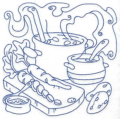 Embroidery Design: Pot with ladle and vegetables large<br> 6.98w X 6.95h