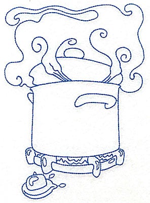 Embroidery Design: Pot cooking on burner large<br> 4.95w X 6.95h