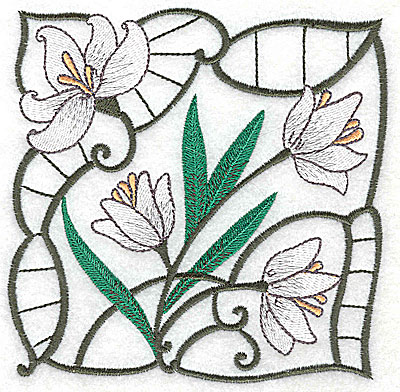 Embroidery Design: Lily Block 1 large<br> 4.88w X 4.88h | Embroidery Legacy Embroidery Design: Lily Block 1 large<br> 4.88w X 4.88h