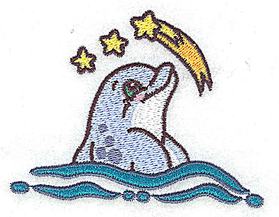 Embroidery Design: Dolphin with stars <br> 3.63w X 2.82h