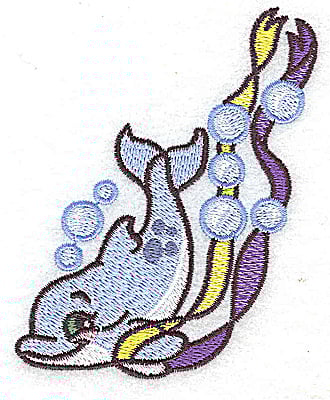 Embroidery Design: Dolphin with ribbons<br> 3.01w X 3.78h | Embroidery Legacy Embroidery Design: Dolphin with ribbons<br> 3.01w X 3.78h