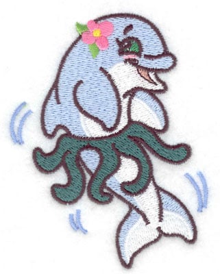 Embroidery Design: Dolphin in hula skirt<br> 2.98w X 3.83h
