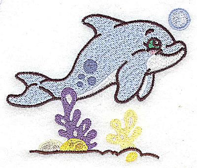 Embroidery Design: Dolphin and coral<br> 3.88w X 3.30h