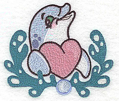 Embroidery Design: Dolphin with heart<br> 3.86w X 3.30h | Embroidery Legacy Embroidery Design: Dolphin with heart<br> 3.86w X 3.30h