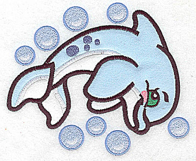 Embroidery Design: Dolphin amid bubbles double applique<br> 5.91w X 4.98h