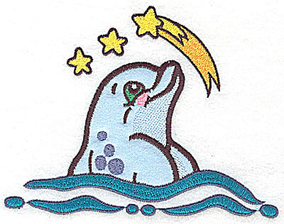 Embroidery Design: Dolphin applique with stars<br> 6.45w X 4.99h